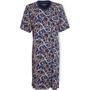 Medaillon Dames Nachthemd - Katoen - Geprint Dessin - Blauw - Maat S