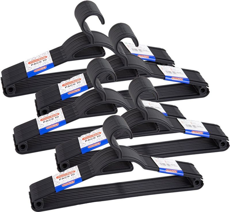 Plasticforte - Kledinghangers - Zwart - 50x - Kunststof - 40 cm