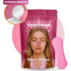 Snoozeless Neusstrips – Roze – Hypoallergene Neuspleisters tegen Snurken & voor Sport – Extra Sterk, Comfortabel & Zweetbestendig – 30 Stuks