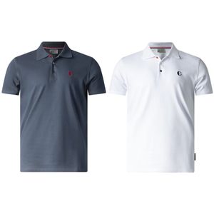 2 luxe heren piqué poloshirt's - Gentlemen - korte mouw - donkerblauw en wit - maat M
