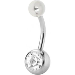 Fako Bijoux® - Navelpiercing - Classic - Kristal - Wit