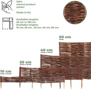 5 x BOGATECO bedrand van wilgenhout | 100 cm lang & 20 cm hoog | Houten schutting gazonrand | Wilgenhek insteekhekwerk