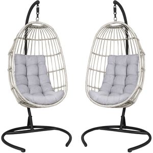 The Living Store - Koko Relax Hangstoel - Metaal - Zwart - 103 x 128 x 210 cm - Set van 2 stuks