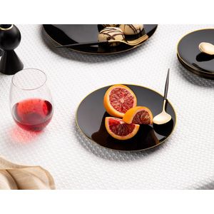 Decorline-32 Stabiele Herbruikbare Plastic Partyservies | 2 maten: 16 x 26 cm + 16 x 19 cm, Classic Collectie | Zwart met gouden rand.