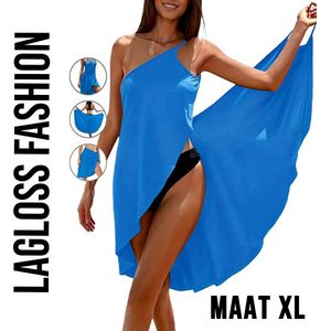 LaGloss® 3-in-1 Eén-Schouder Strandcover-Up – Lichtblauw – Stretchy & Lichtgewicht Kruisriemontwerp – Elegante Strandjurk voor over Bikini – Maat S