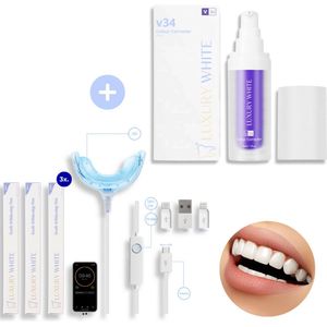 Luxury White – LED Brilliance Boost – Tandenbleek Set – Tandenblekers – Tanden Bleken Thuis – Tandenbleekset – PAP+ Whitening Strips – V34 Colour Corrector - Paarse Tandpsta – Bleekset – luxurywhite – Cresting Formula – Teeth Whitening Set