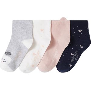 Meisjessokken - Set van 4 Paar - Met Poes en Hartjes - Zacht en Stevig Tricot