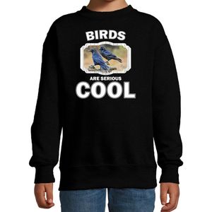 Dieren vogels sweater zwart kinderen - birds are serious cool trui jongens/ meisjes - cadeau raaf/ vogels liefhebber - kinderkleding / kleding 152/164