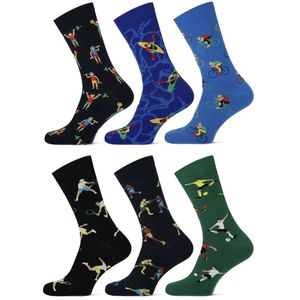 Sokken | grappige sokken dames | grappige sokken heren | happy socks printjes | 6 paar sport printjes | maat 36-42 | per 6 paar