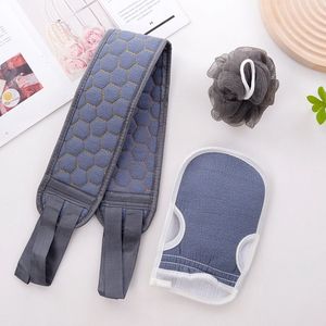 Set van 3 - Sterke modderscrub badhanddoek - Fijne zand lange dubbelzijdige rugscrub - Rugmassage exfoliant - Badkamerscrub - Grijs
