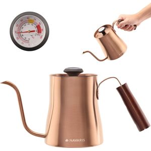 Navaris waterkoker voor fornuis 1l - Gooseneck kettle - Ideaal voor pour over coffee - Geïntegreerde thermometer - Van RVS