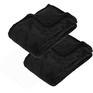 2x Stuks Fleece deken/fleeceplaid zwart 125 x 150 cm polyester - Bankdeken - Fleece deken - Fleece plaid