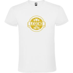 Wit T-Shirt met “Legend sinds 1975 “ Afbeelding Goud Size XXL