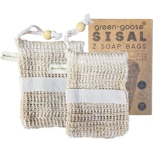green-goose® Bio Zeepzakjes met Band | 2 Stuks | Sisal Zeepzakjes | Scrubben en Bewaren