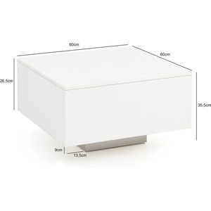 Rootz Houten Salontafel - Moderne Salontafel - Witte Vierkante Bijzettafel - Design Loungetafel - Woonkamer Salontafel - 60x60x35.5cm