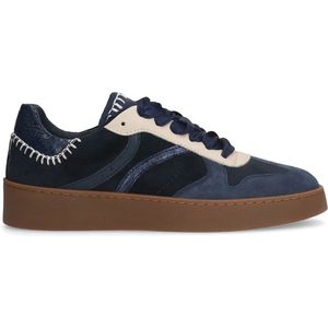 Manfield - Dames - Blauwe suède sneakers met fluwelen details - Maat 42