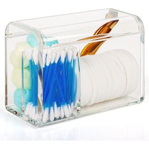TRANKIELO® – Doorzichtige Acryl Organizer met 3 Compartimenten en Deksel – Badkamer en Make-up Opslag Pot voor Cosmetica en Wattenstaafjes – Duurzame, Veilige en Slijtvaste Apotheek Houder