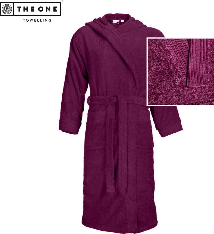 The One - Towelling Badjas - Pruim - Zachte Kamerjas met Capuchon - 100% Gekamd Badstofkatoen