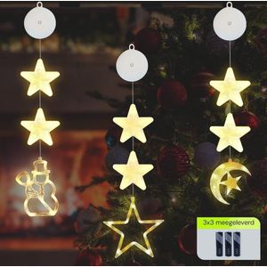 Kerstverlichting Raam Engel, Ster, Sneeuwpop - 73-82cm - Inclusief Batterijen - Kerstversiering met Zuignap - Warm Wit