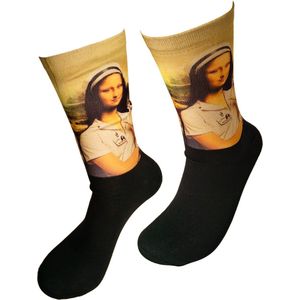 Verjaardags cadeau - Mona Lisa sokken - Kunst Print sokken - vrolijke sokken - valentijn cadeau - aparte sokken - grappige sokken - leuke dames en heren sokken - moederdag - vaderdag - Sokken waar je vrolijk van wordt - Maat 36-40