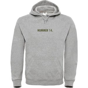 Hoodie Grijs M - nummer 14 - olijfgroen - soBAD. | Hoodie unisex | Hoodie man | Hoodie vrouw | Kleding | Voetbalheld | Legende | Voetbal