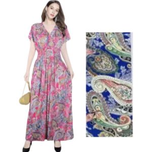 Dames maxi jurk met paisleyprint S/M Blauw/rood/groen/geel