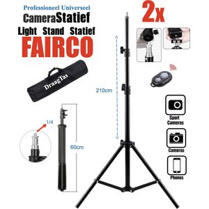 1Paar Professioneel Universeel Camera Statief 2M hoog Voor Smartphone, Actioncam, GoPro, Fotocamera, Studio Lamp en Spiegelreflexcamera Inc. Bluetooth Afstandsbediening, Telefoonhouder, 360 ° Mini Bal en GoPro Adapter - Statief - Tripod HiCHi®