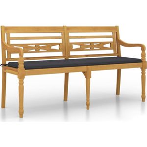 vidaXL Bankje - Bankjes - Tuinbankje - Bankje - Bankje Batavia met antracietkleurig kussen 150 cm teakhout