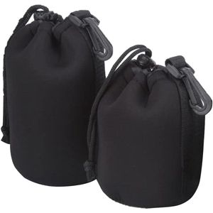 Lens Compartment - Camera Lens Beschermhoes - Lens Bag met Verstelbare Treksluiting en Draaiklip - Dikke Lens Case om de Lens te Beschermen - Zwart - M - L - Extra Tas - Zwart