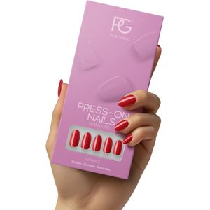 Pink Gellac Press On Nails - 109 Lipstick Red - Round Medium Plaknagels - 30 Press On Nagels Met Lijm, 30 Plakstickers, Cleaner Wipe, Nagelvijl, Woodstick en Size Matcher - Snel Aan Te Brengen Plak Nagels - Voor 7-14 Dagen Mooie Nagels