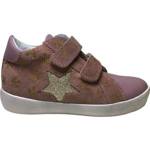 Naturino Dorrie - Mt 31 - velcro's bling bling gouden ster en gouden zwaluwen hoge lederen sneakers - oud roze