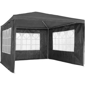 tectake® - Paviljoen 3x3m - Tent groot, waterdicht, voor tuin en camping - Tuinpaviljoen, partytent, evenemententent, partytent - 3 zijwanden met ramen - Incl. haringen - grijs