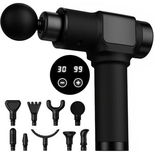 Massagepistool, Deep Tissue Massagepistool, Percussieve Spiermassagepistool voor Atleten, Draagbare Elektrische Rugmassager met 30 Snelheidsniveaus en 9 Massagekoppen (Zwart)