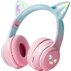 SANORUM Draadloze Koptelefoon Over-Ear voor Kinderen - RGB LED lampjes - Bluetooth 5.1 - 60dB ruisonderdrukking - Micro SD poort - opvouwbare over-ear hoofdtelefoon - Roze