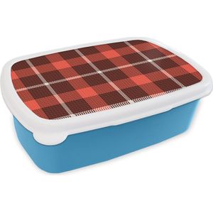 Broodtrommel Blauw - Lunchbox - Brooddoos - Schotse ruit - Plaid - Rood - Patronen - 18x12x6 cm - Kinderen - Jongen