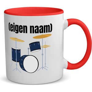 Akyol - drumstel met eigen naam koffiemok - theemok - rood - Drummen - muziek liefhebbers - drummers - verjaardag - cadeau - kado - - 350 ML inhoud
