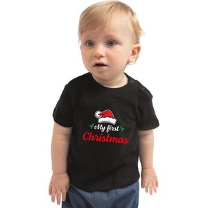 My first Christmas Kerst t-shirt - zwart - babys - Kerstkleding / Kerst outfit 62