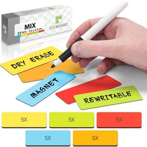 2DOBOARD Herschrijfbare Balk Whiteboard Magneten - 7,5 x 2,5 cm - 25 Stuks - Mix: 5 kleuren - Beschrijfbare Magneten - Weekplanner Gezin - Planbord Magneten Herschrijfbaar - Scrum magneten voor een perfect Scrumbord