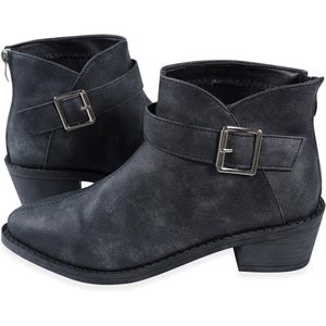 Provento - Modieuze Dames Enkellaarsjes met Dikke Hak en Rits - Klassiek Comfort - Winterlaarsjes - Grijs - Maat 41 EU