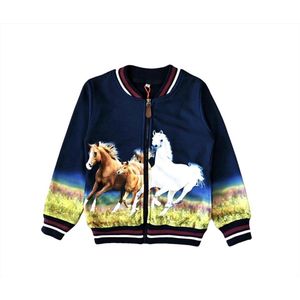 S&C vest met paarden in galop - paard - jack - Donker blauw - 122/128
