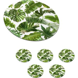 Onderzetters voor glazen - Rond - Bladeren - Wit - Patroon - Meisjes - Kinderen - Jongens - Kids - 10x10 cm - Glasonderzetters - 6 stuks