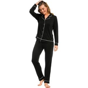 Pastunette Deluxe doorknoop pyjama dames - zwart - 25212-358-6/999 - maat 44