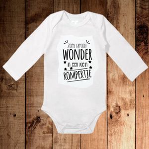 Romper met tekst 'Zo'n Groot Wonder in een Klein Rompertje' | Kraamcadeau | Babykleding - lange mouw - maat 56