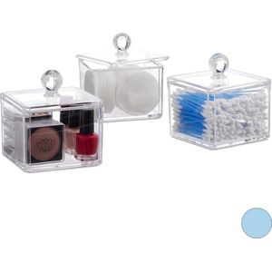 wattenstaafjeshouder - set van 3 - rechthoekig - met deksel - transparant