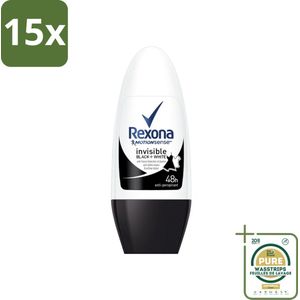 15 x Rexona - Invisible Black & White - Deo Roller - Anti-transpirant - 50 ml - Grootverpakking - Deo Roller - Anti-transpirant - Vlekkenvoorkomend - 48 Uur Bescherming - Fris Geur