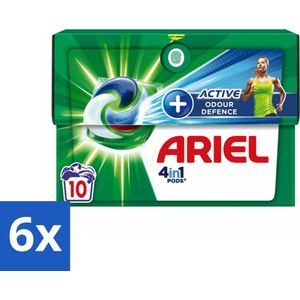 Ariel - 4in1 Wasmiddel Pods - Actieve Geurbestrijding - 10 Pods - Voordeelverpakking - 6 stuks