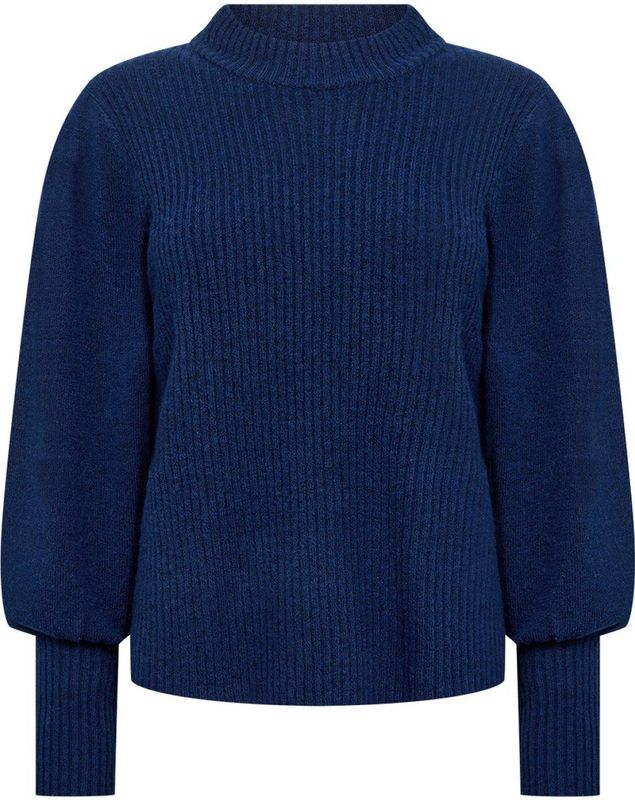 Soyaconcept - Gebreide Trui - Donkerblauw - Met Wol - Ballonmouwen
