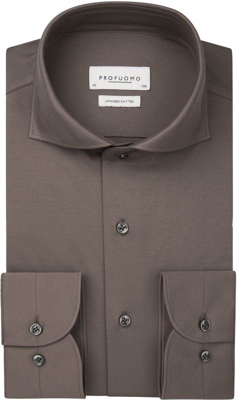 Profuomo slim fit heren overhemd, jersey, roestbruin