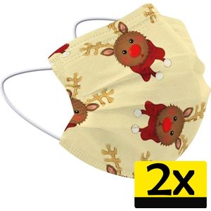 Kerst Mondkapje Wegwerp Mondmasker Niet Medisch Rendier Geel - 2 Stuks