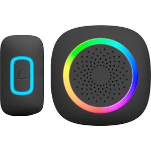 Draadloze Zwart Deurbel met 60 Geluiden LED RGB 3 Signaleringsmodi 300m Bereik - Bel Doorbell voor Huis Kantoor (Batterij) .